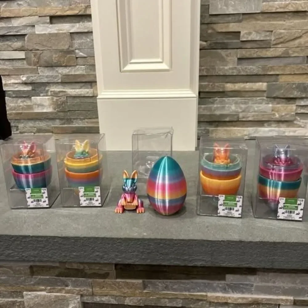 5 Set of Shiny & Rainbow 3-D Printed Bunny In Egg - Great for Party Favors